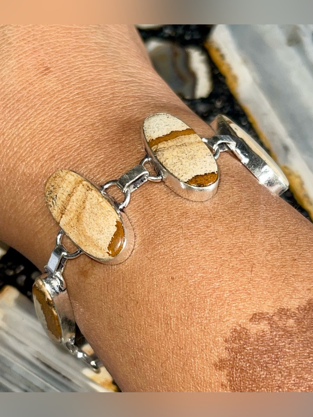 Picture Jasper Crystal Bracelet 6”- 7 1/2”